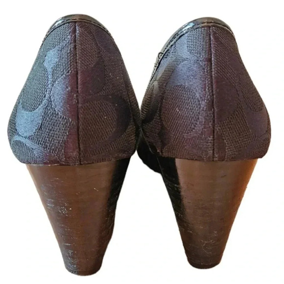 Coach Monogram Wedge Canvas Black Heel Shoes Size 8 Black. - Picture 10 of 12
